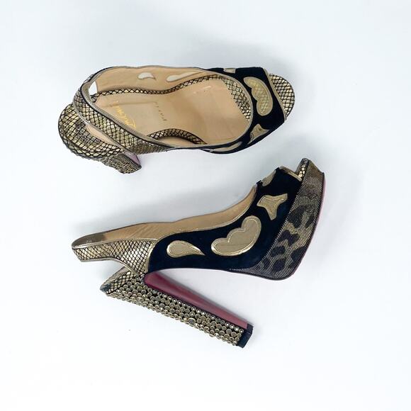 Christian Louboutin Multicolor Suede Lame Miralep 140 Pumps Platforms EU 38.5 - Picture 2 of 11